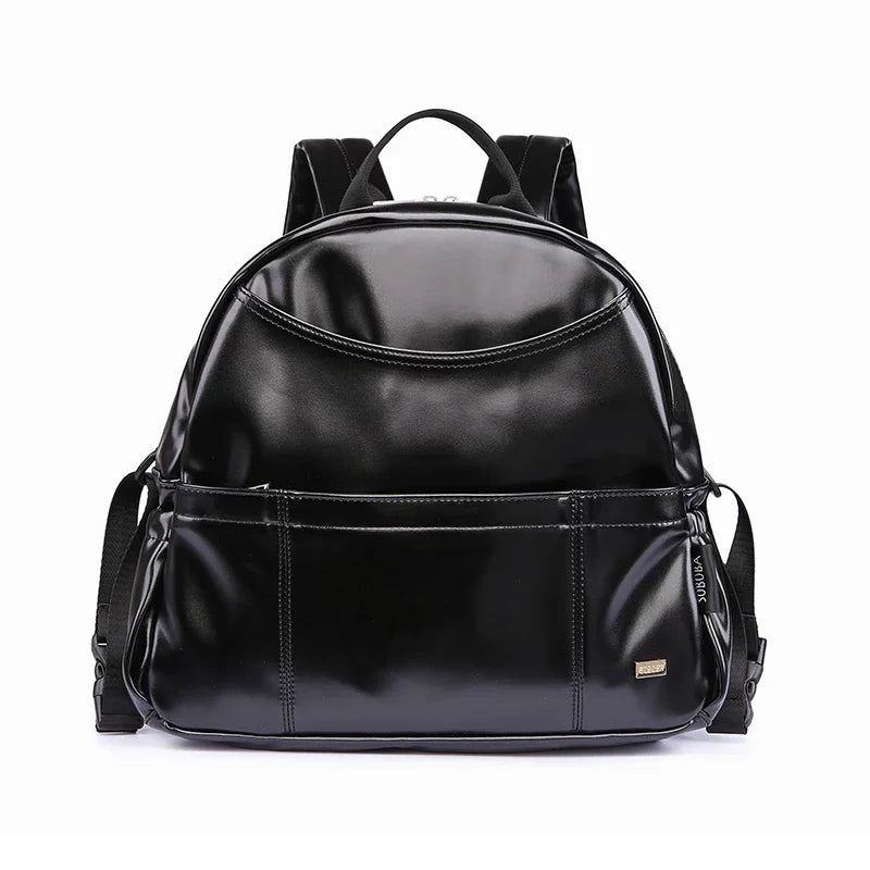 New Fashion Diaper Backpack for Baby Large Capacity PU Black Waterproof Pockets Model DPB01