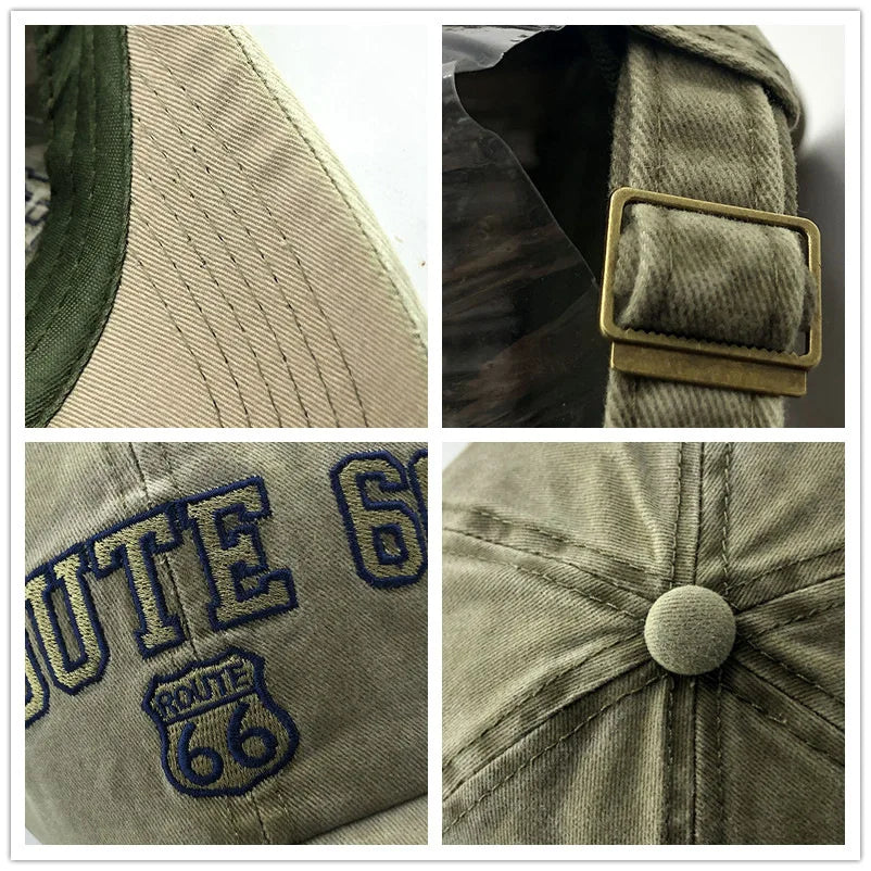 Summer New Pure Cotton Distressed Washed Baseball Cap66Highway Embroidered Duckbill Cap European and American Style Sunshade Hat