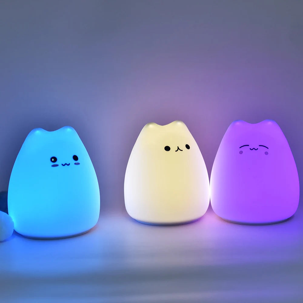 Cartoon Cat Led Night Light 4 Led Smd Rgb Touch Sensor 7 Colors for Children Battery Operated