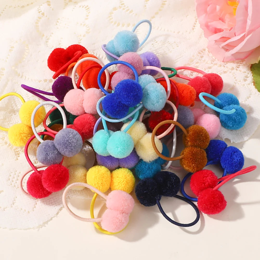20/40pcs Double Plush Ball Elastic Hair Bands for Kids Girls Colorful Hair Ropes Ties Ponytail Rubber Bands Hair Accessories