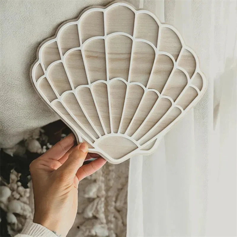 Bohemian Wooden Acrylic Shells and White Mermaid Home Decor Room Background Wall, Nautical Theme Shell Wall Decor for Boys and Girls Room