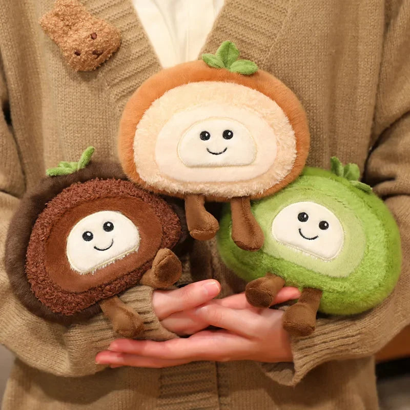 New Kawaii Smile Swiss Roll Plush Toys Soft Stuffed Cartoon Dessert Doll Delicate Mini Desktop Decor Lovely Gift To Girlfriend