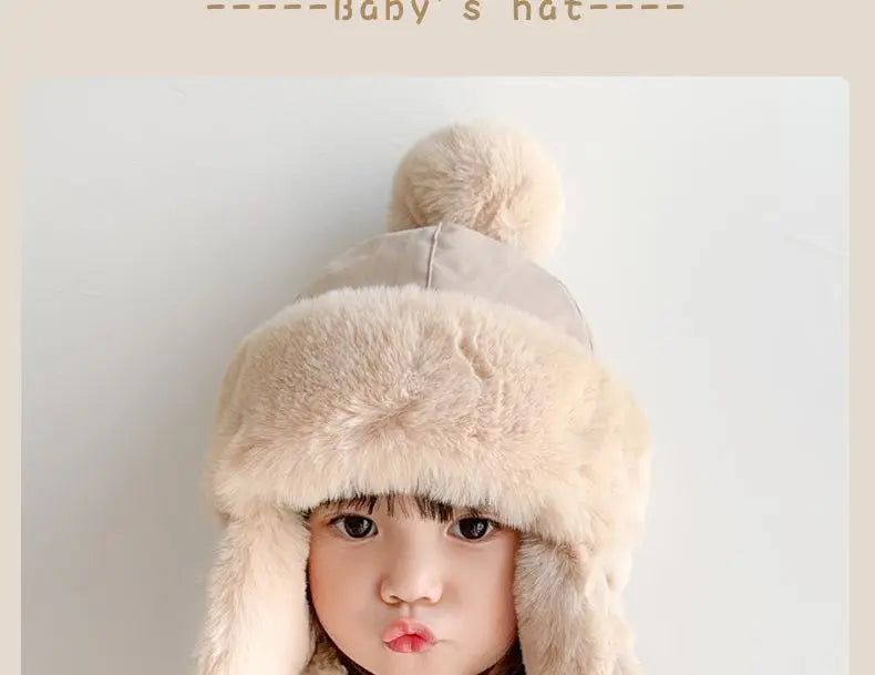 Baby Hat Autumn Winter Windproof Warm Hat Children's Ear Protection Pullover Hat Boys Girls Thickened Plush Lei Feng Hat