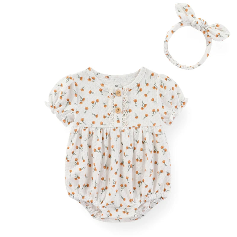 Kiddiezoom Baby Girls Bodysuit And Headband Set 6-24M Short Sleeve Cotton Easy Care