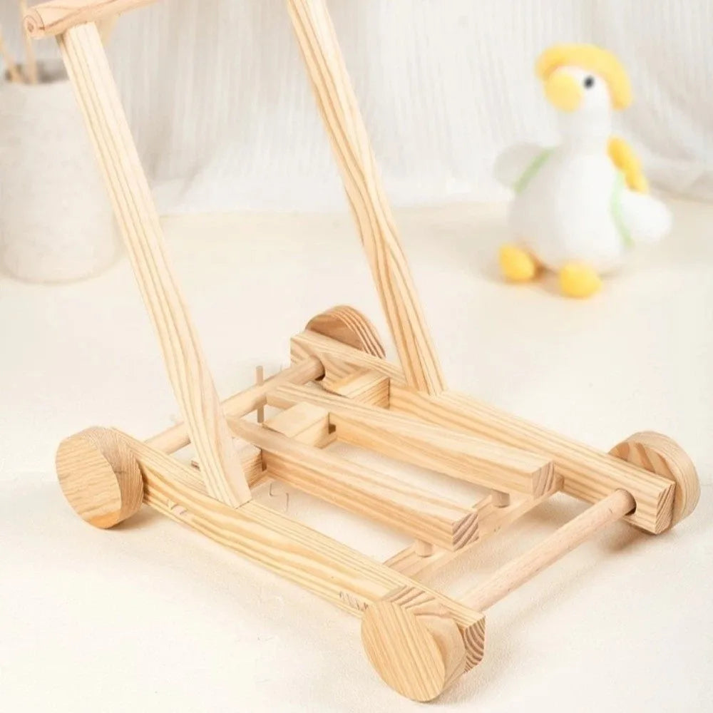 Adjustable Speed Height No-Knot Wood Baby Walker Wheeled Push-Pull Non-Toxic Toddler Walking Aid Safe Sturdy Durable