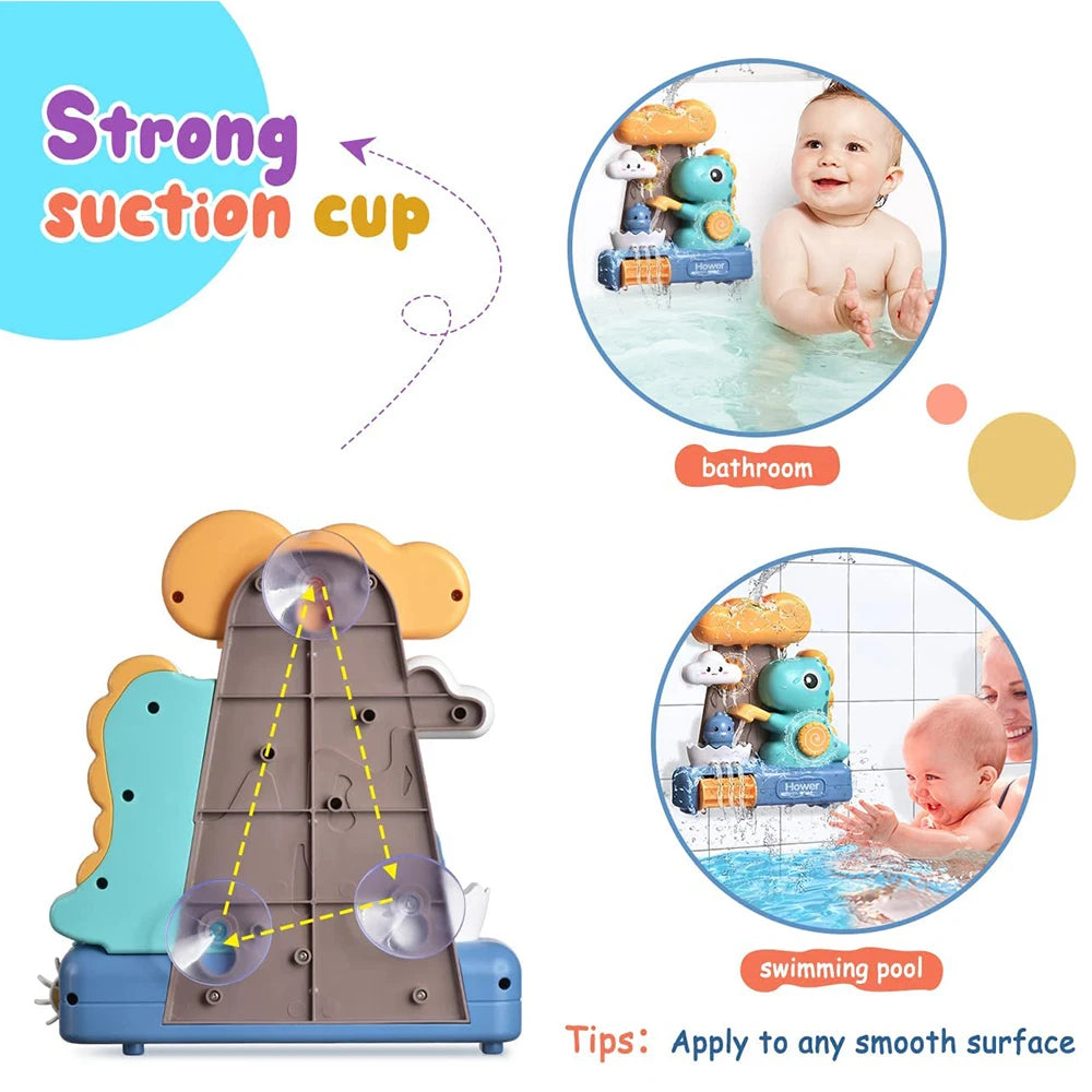 Baby Bath Toys for Kids Cartoon Dinosaur Suction Cup Dinosaur Bath Toys for Toddlers Animal Sprinkler Waterwheel Water Spray Toy