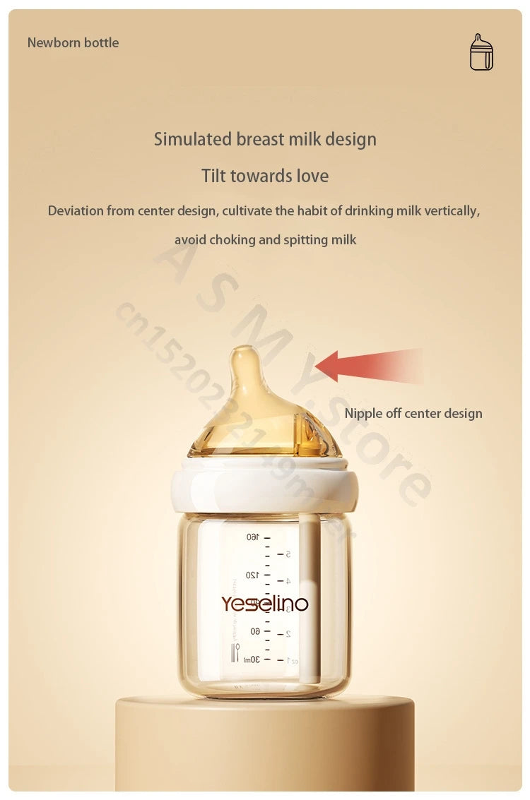 Yeselino 6th gen anti-colic glass newborn bottle, 0-6 months