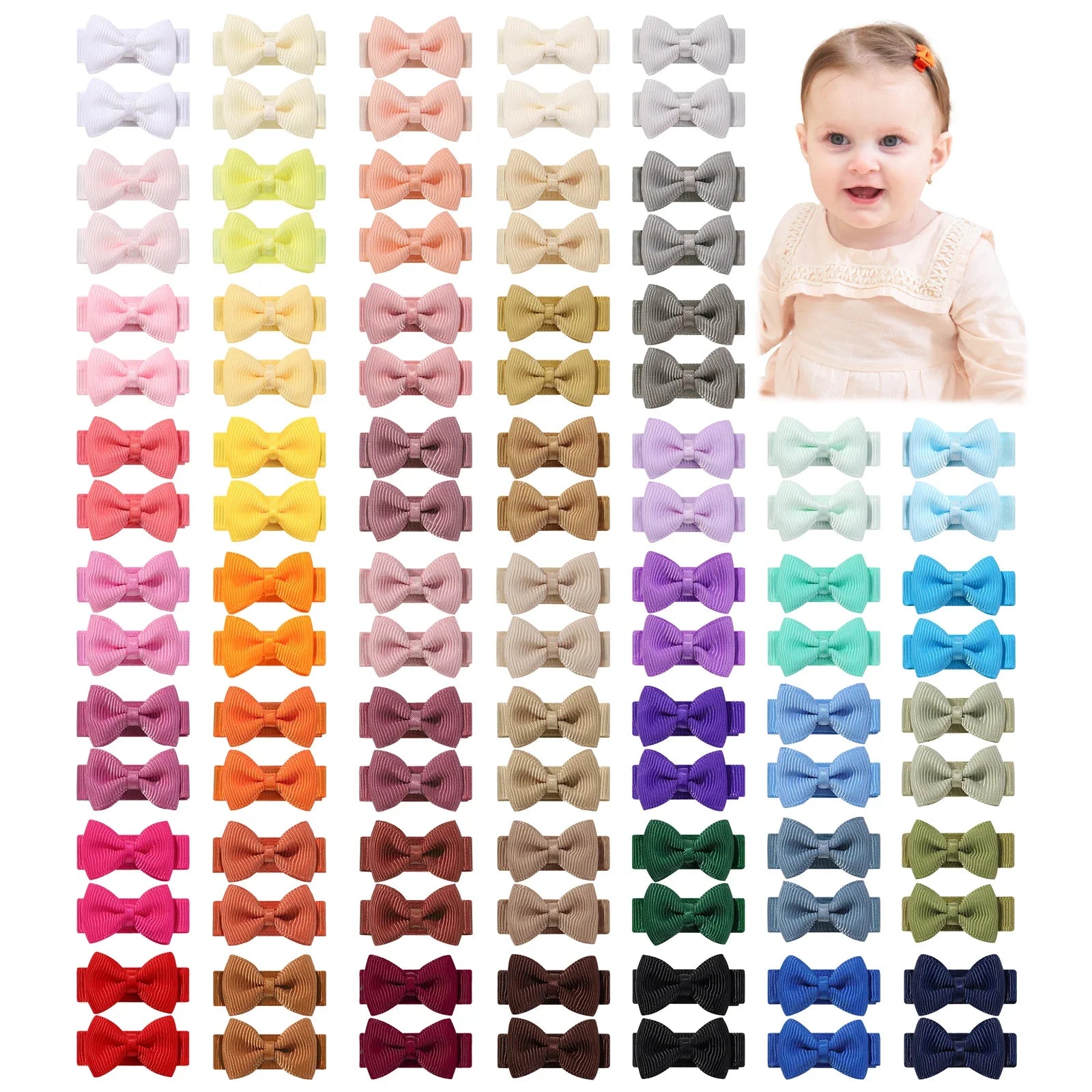 BABY BOWS 100Pcs 1.2'' Ribbon Hair Bows Clips for Baby Girls Candy Color Bowknot Hairpins Headwear Toddlers Hair Accessories