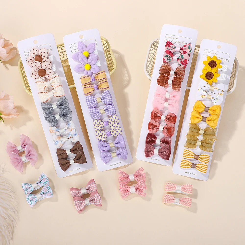 10Pcs/set Children Exquisite Hair Clip Lovely Bowknot Printing Cloth Hairgripes for Girls Boutique Hair Accessories