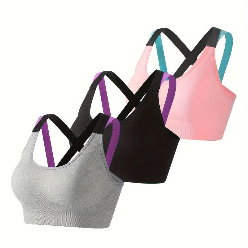 3 Pack Women Breathable Sports Bra For Support Absorbs Sweat Shockproof Padded Seamless Gym Running Yoga