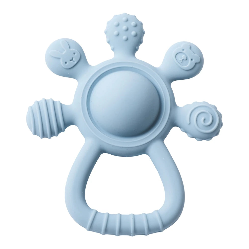 Silicone Baby Teether Rattle Soothing Toy 0-12 Months Bpa Free Food Grade Hand Bell 001