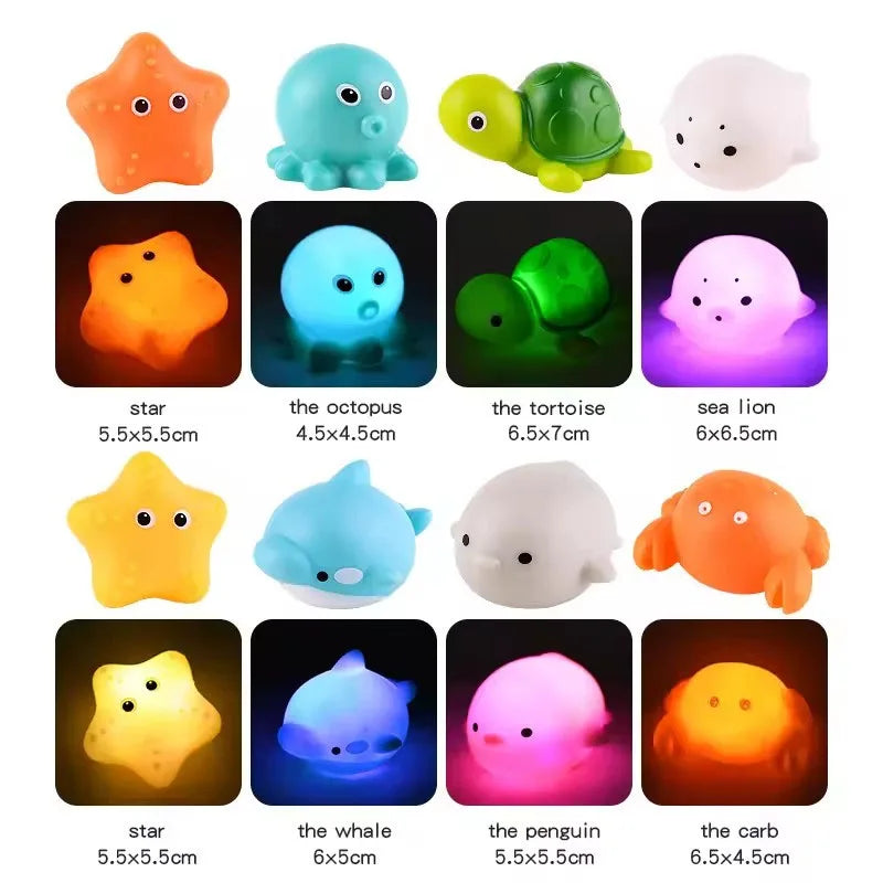 9pcs Floating Light Up Animal Bath Toy Safe PVC Material For Children 3-5 Years Old Perfect For Pools 195F