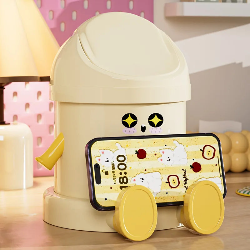 Desktop Trash Can Mini Cute Garbage Basket with Lid Household Garbage Bins Storage Bin Storage Box for Office Bedroom Dormitory