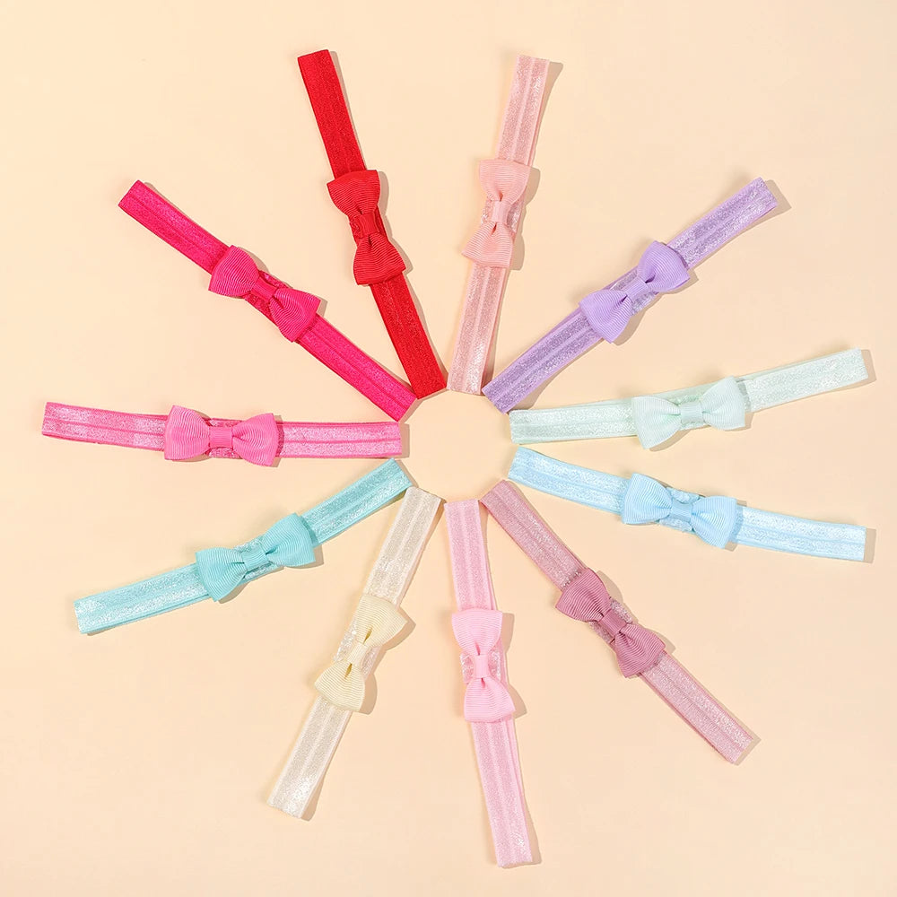 15Pcs/set Solid Color Grograin Ribbon Bowknot Headband for Girls New Headwear Elastic Hair Bands Infant Kids Hair Accessories