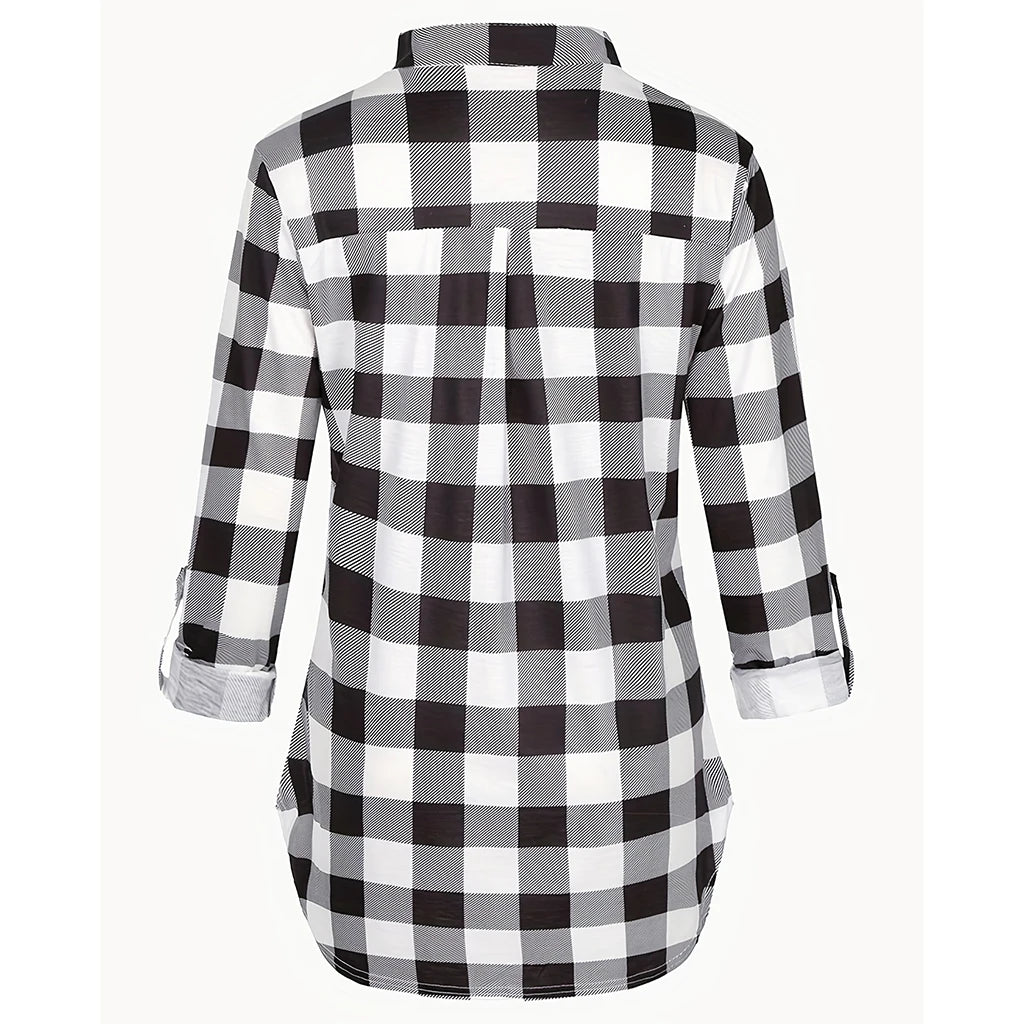 Plaid Print Long Sleeve Nursing V-Neck T-Shirt Top for Women Comfortable Breathable Casual Fashion