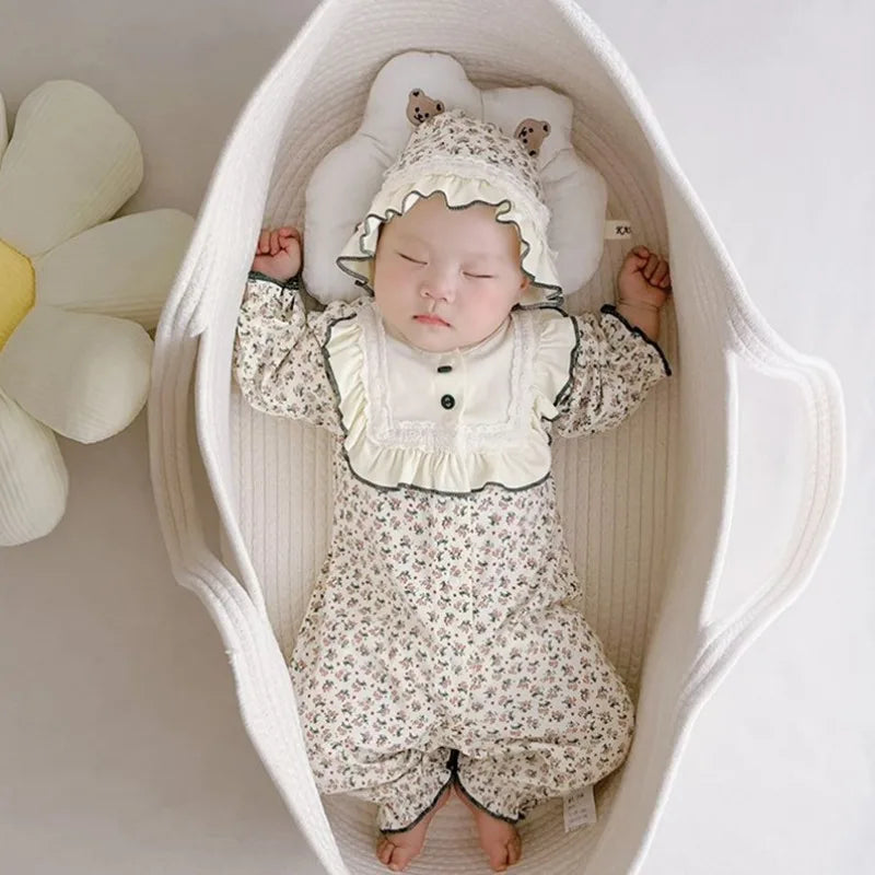 Organic Cotton Baby Cradle with Rocking Base – Portable Handheld Bassinet & Storage Basket for Newborns and Toddler Dolls