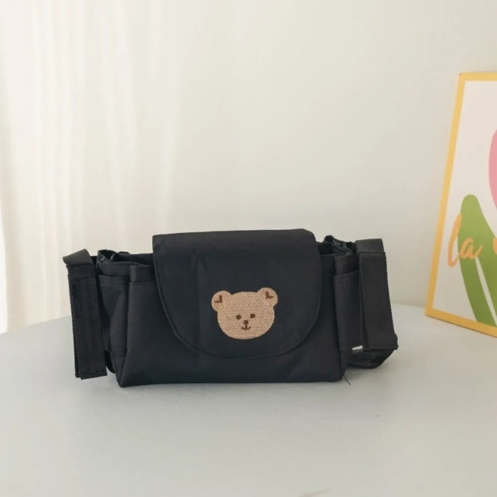 Cartoon Stroller Organizer Bag Bear Cloth Pram Storage Bag Large Capacity Multi Pocket Stroller Hanging Bag