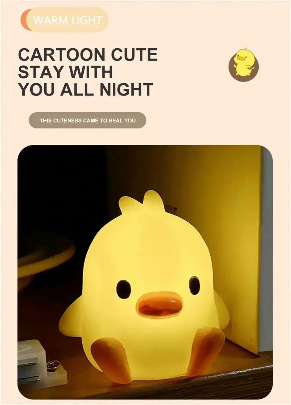 Cartoon Little Yellow Duck Night Light Built-in Battery Night Light No Harm Eyes Children Sleeping Lamp Bedroom Decor Light