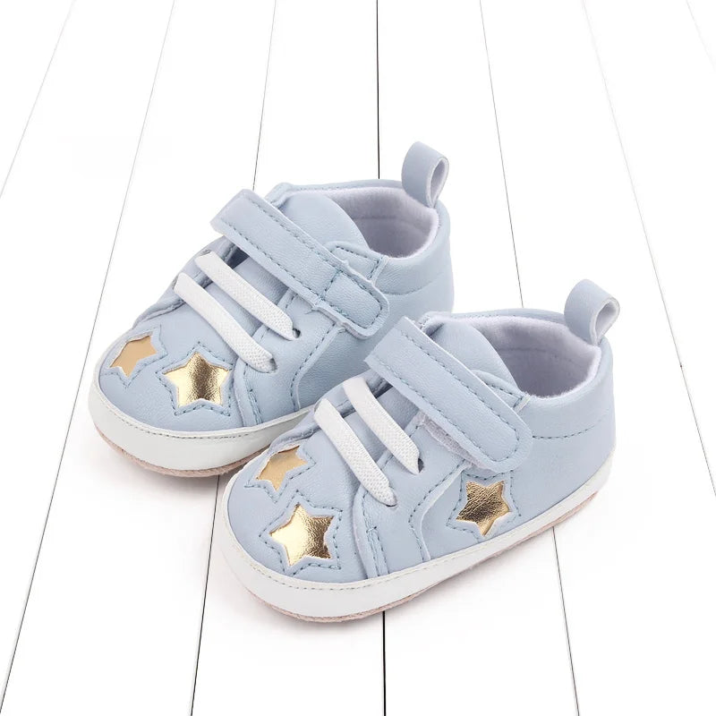 2025 Spring And Autumn Baby Boy and Girl Shoes Soft PU Anti-slip Casual Prewalking Shoes for 0-18M First Step Shiny Stars BC2275