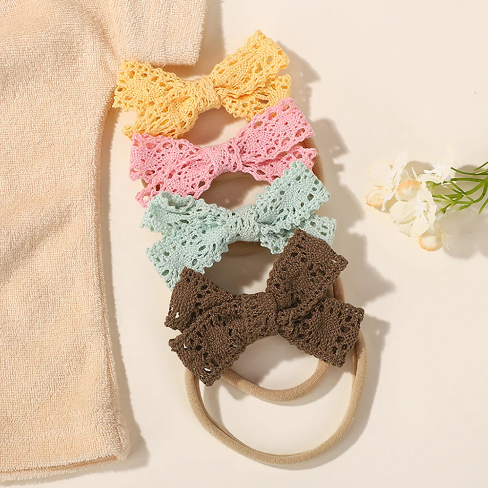 8Pcs Baby Elastic Nylon Hair Band Lace Cheer Bows Headband for Girls Casual Headdress Boutique Baby Headwear