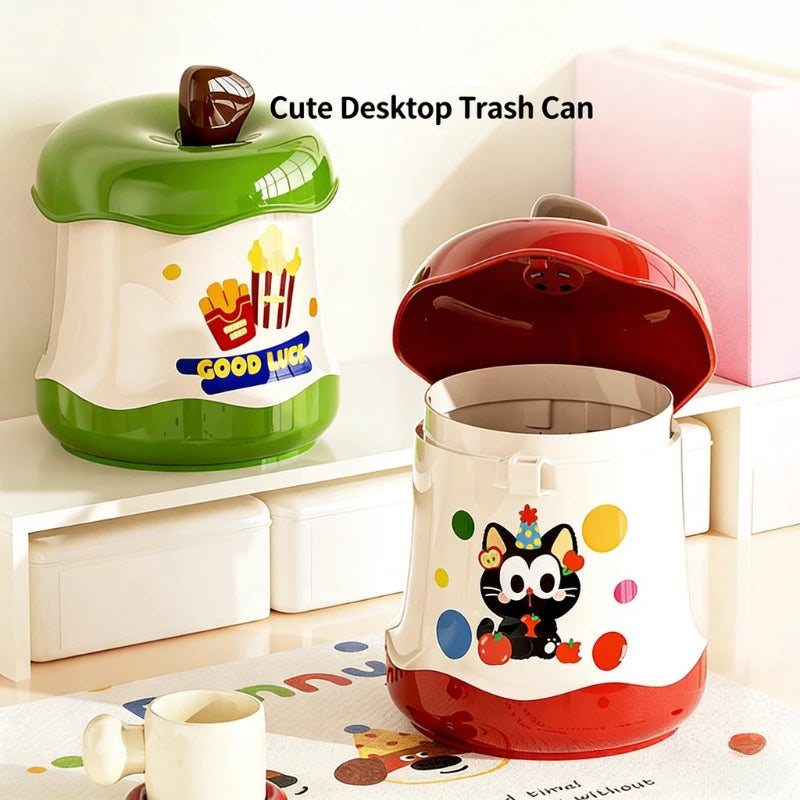 Desktop Trash Can Mini Cute Garbage Basket Household Garbage Bins with Lid Storage Bin Storage Box for Office Bedroom Dormitory