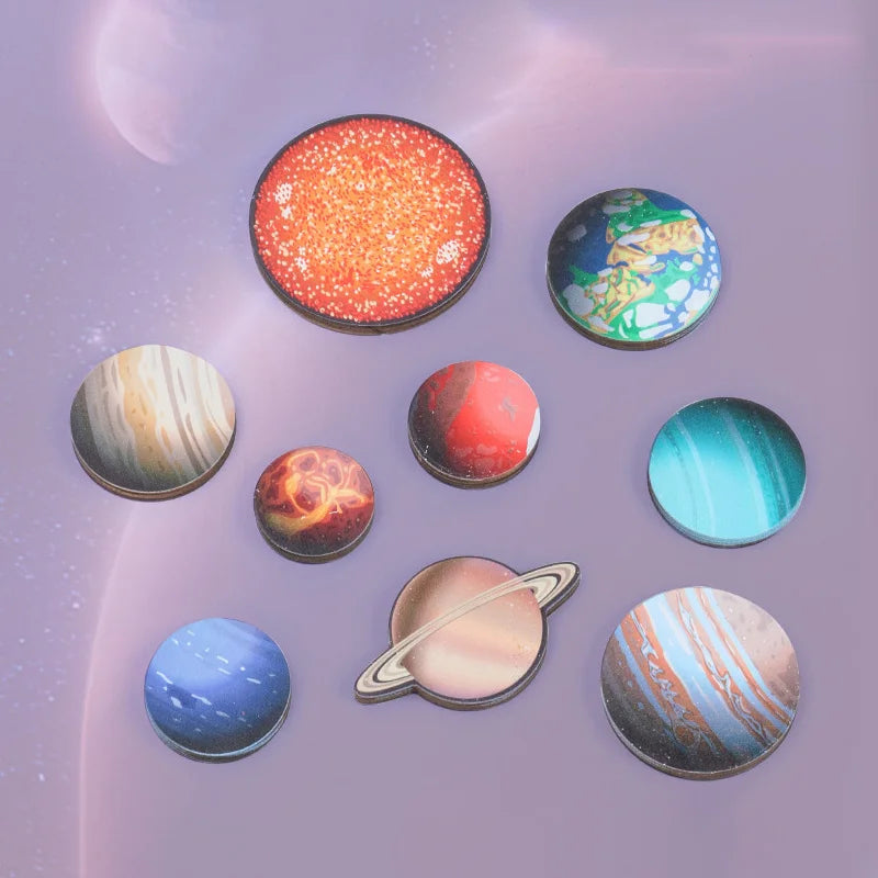 New Montessori Wooden Toys Eight Planets Puzzle Earth Sun Solar System Planets Planets Cognition Educational Toys Children Gifts