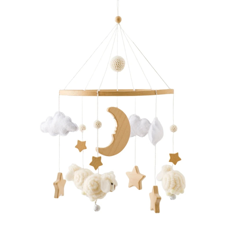 Crib Mobile Rattle Toy For 0 To 12 Months Forest Animal Theme With Wooden Bracket Hanging Bell