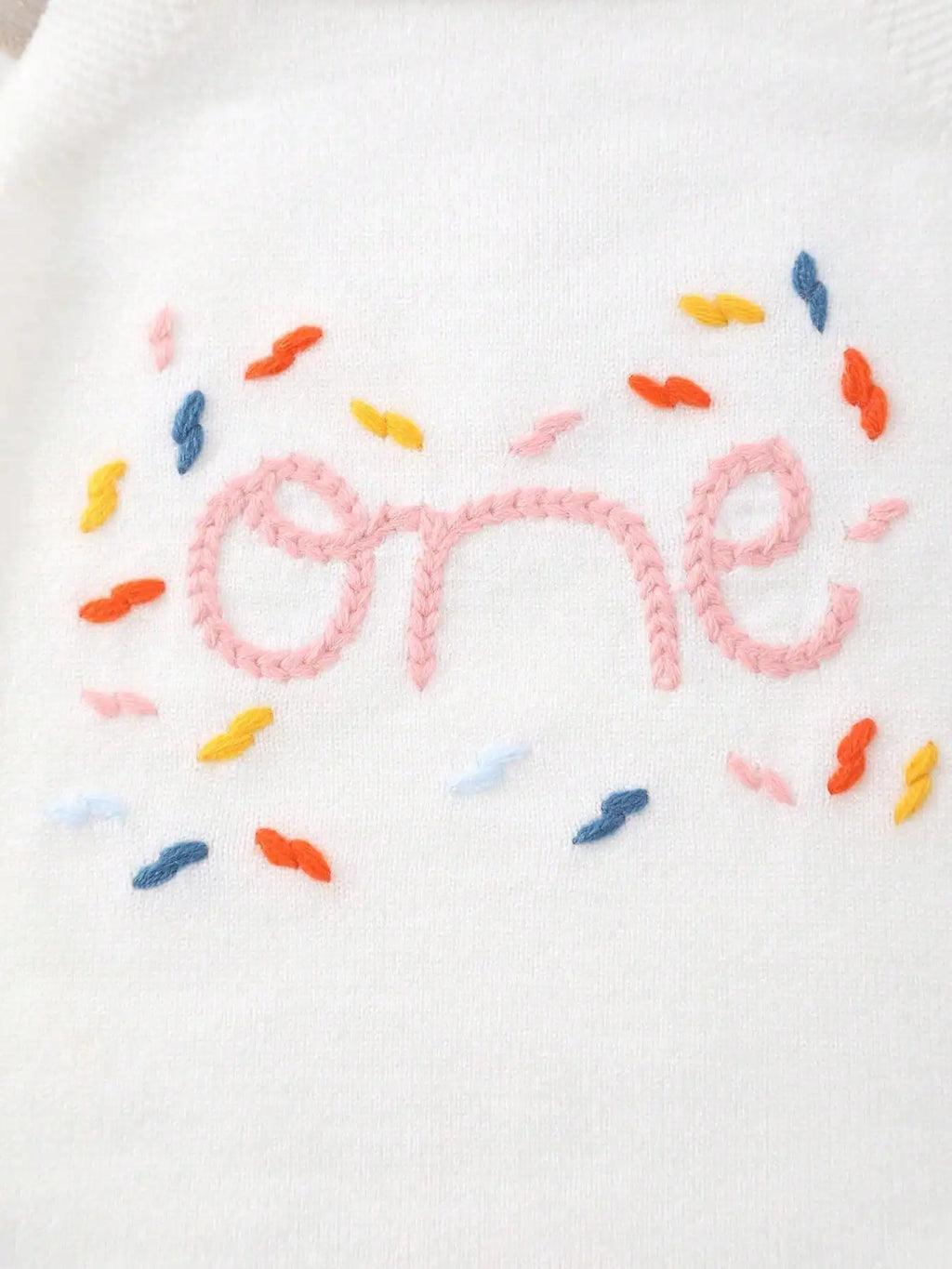 Cute and Sweet Summer Romper for Baby Girls with Colorful Embroidered "One" Lettering and Knit Suspenders