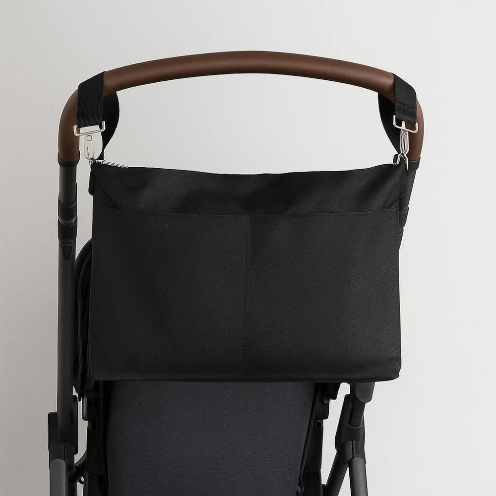 Portable Baby Stroller Storage Bag Multifunction Black Baby Pram Hanging Bag Large-capacity Waterproof Mommy Shoulder Bag