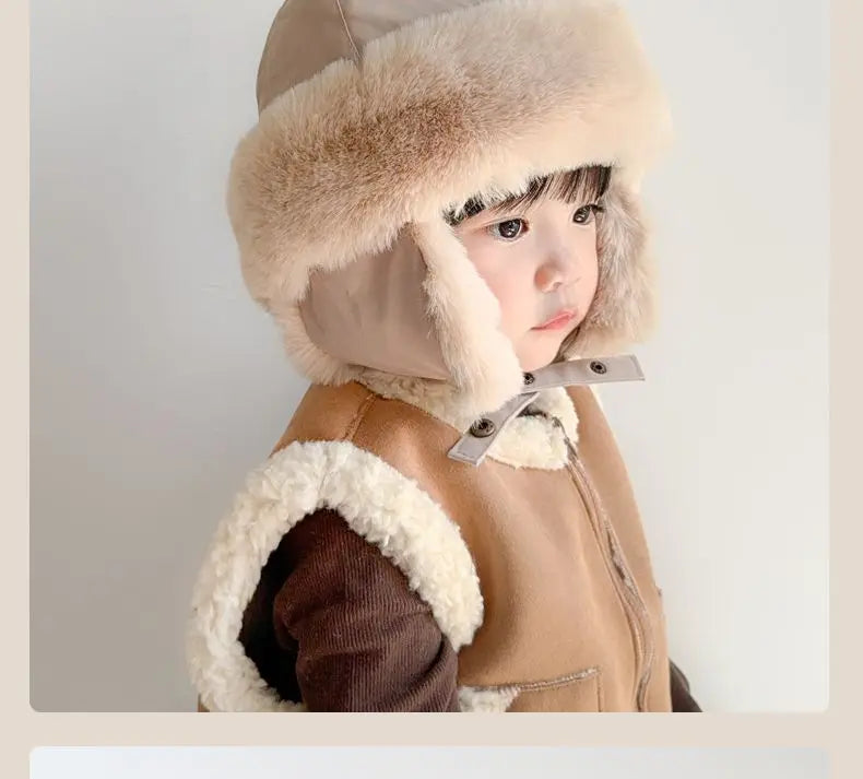 Baby Hat Autumn Winter Windproof Warm Hat Children's Ear Protection Pullover Hat Boys Girls Thickened Plush Lei Feng Hat