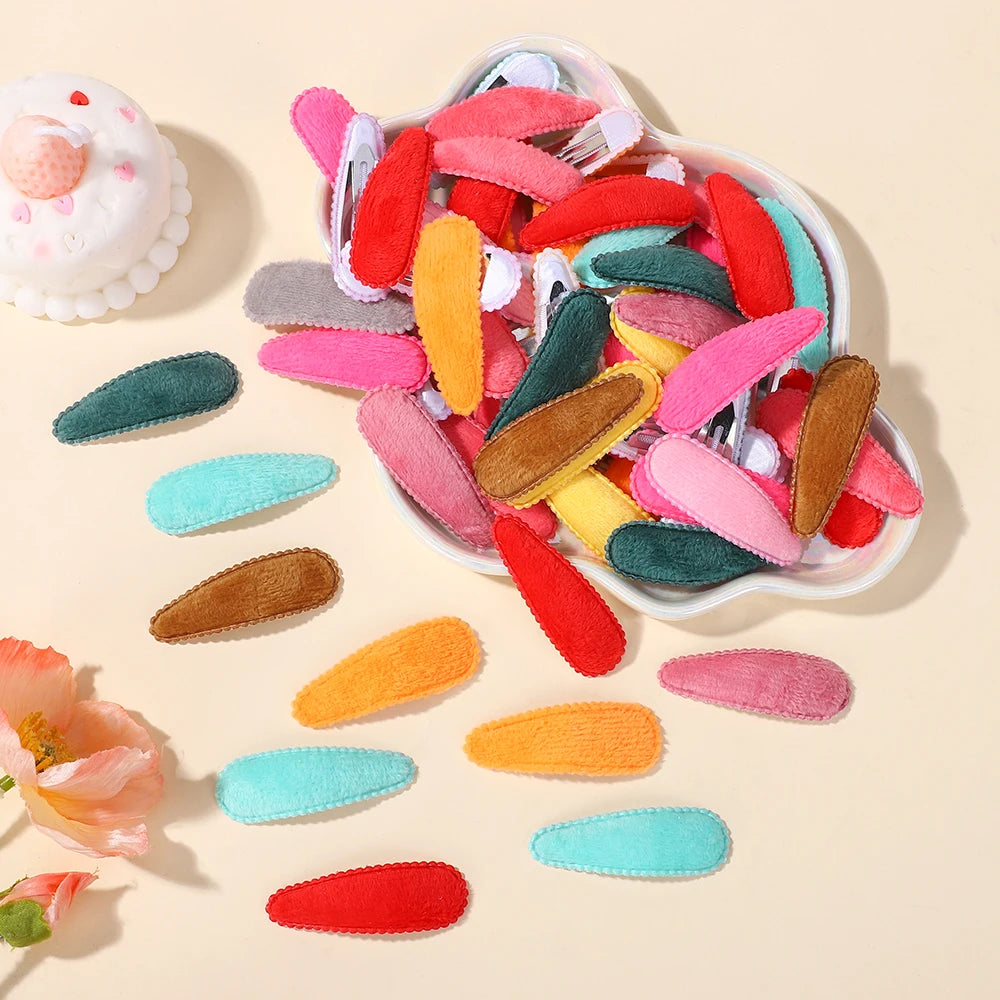 50PCS random colors waterdrop hair BB clips for girls hair bangs Cute fuzzy felt cloth alloy hair clip kids headdress