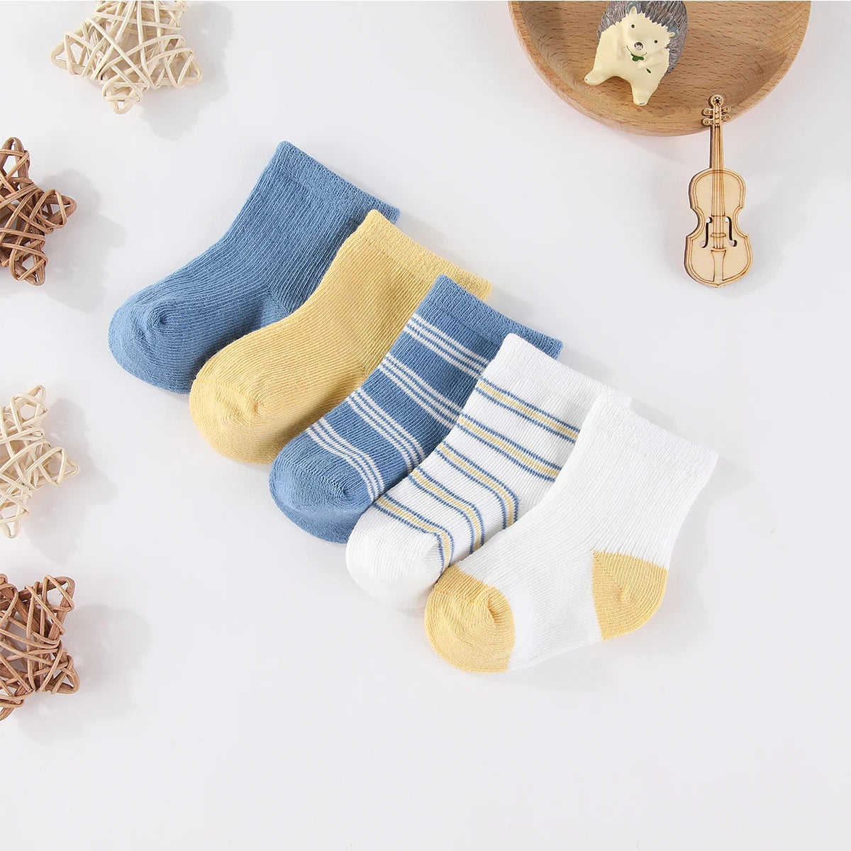 Kiddiezoom Baby Socks Keeps Feet Warm 5-Pair Set Four Seasons For Newborn 0-12 Months 100 Percent Cotton