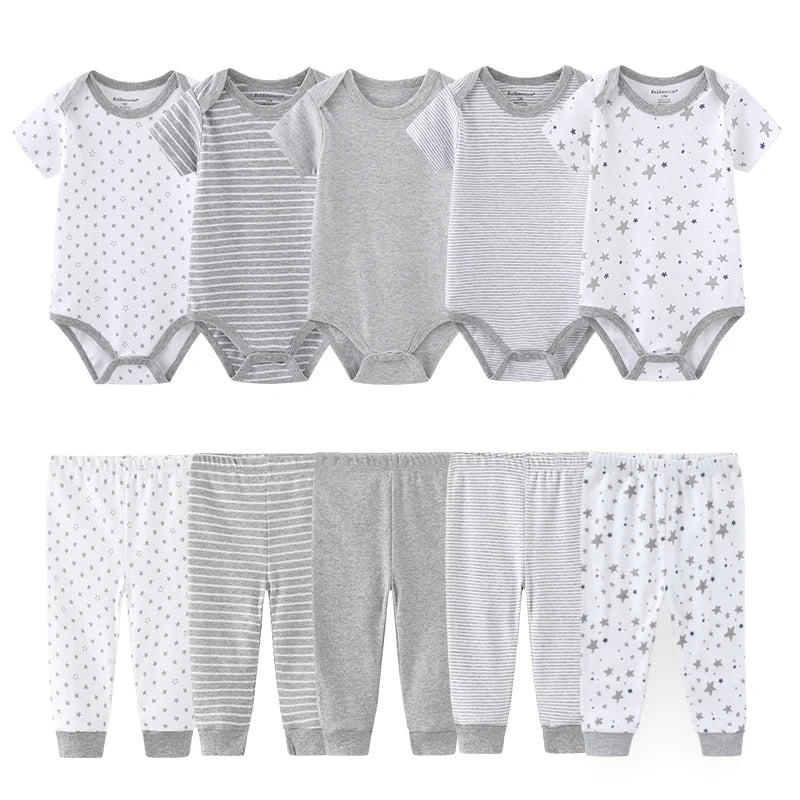 Simple Baby Unisex 10-Pack Clothing Set Cotton Soft Newborn Boy Girl Bodysuits+Pants Suit Short Sleeve Trousers Infant Clothes