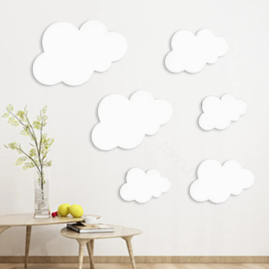 6Pcs/Set Nordic Style Sky Enthusiast Large White Wooden Cloud Wall Stickers Wooden Cloud Sign Set Home Bedroom Living Room Hallway Wooden Cloud Wall Decor Bohemian Coffee Bar Bar Wall Decoration Wall Stickers Boys and Girls R