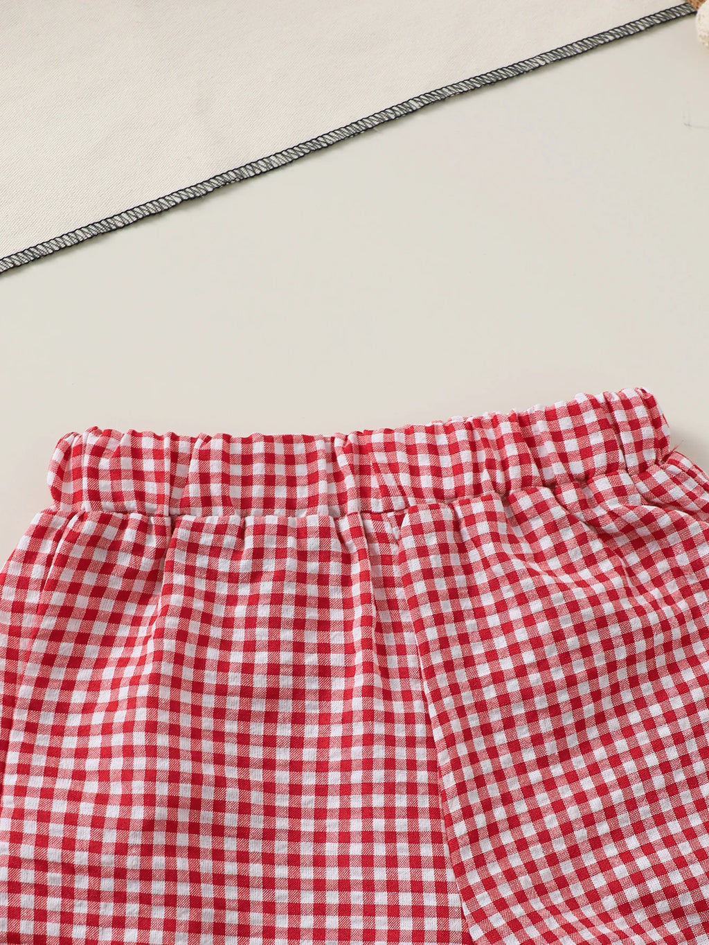 0-3 Year Girl's Summer set with checkered small bow top and pants 2Pcs/Set for Toddler Baby girl'r Fashion Set and Baby clothing