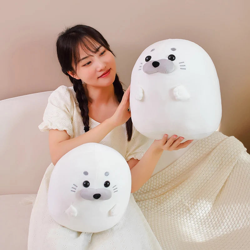 New Adorbale Furry Plush Seal Plush Toy Stuffed Down Cotton Fat Round Animal Sea Lion Doll Sleep Pillow Cushion Kawaii Gifts