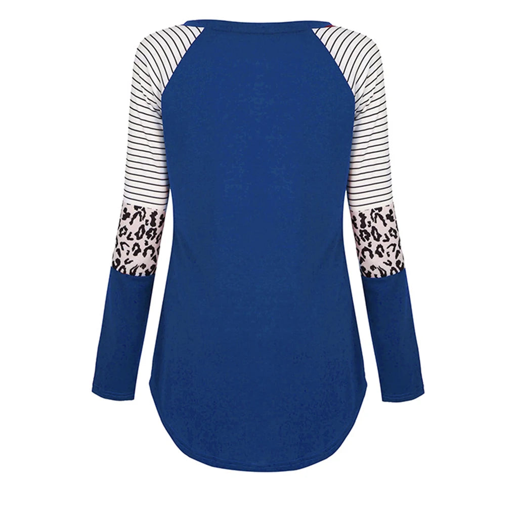 Women Maternity Long Sleeve Nursing Patchwork Color Tops Breastfeeding Blouse