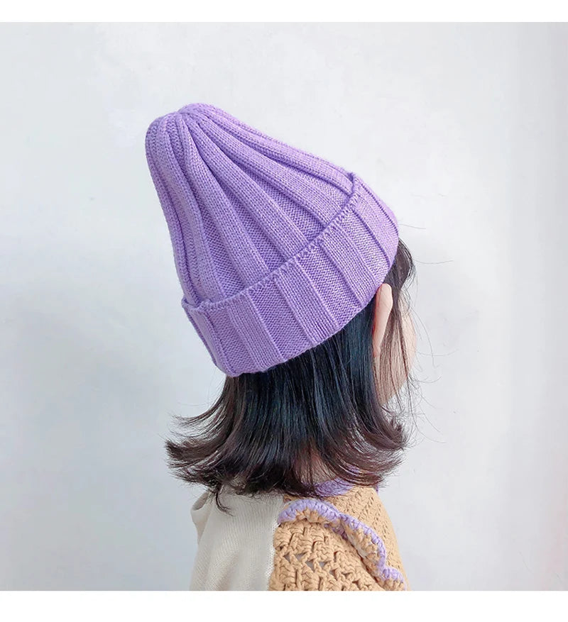 Winter Baby Knitted Hat for Girls Boys Infant Bonnet Toddler Cap Kids Beanie Candy Color Elastic Children Hats Accessories 1-5Y