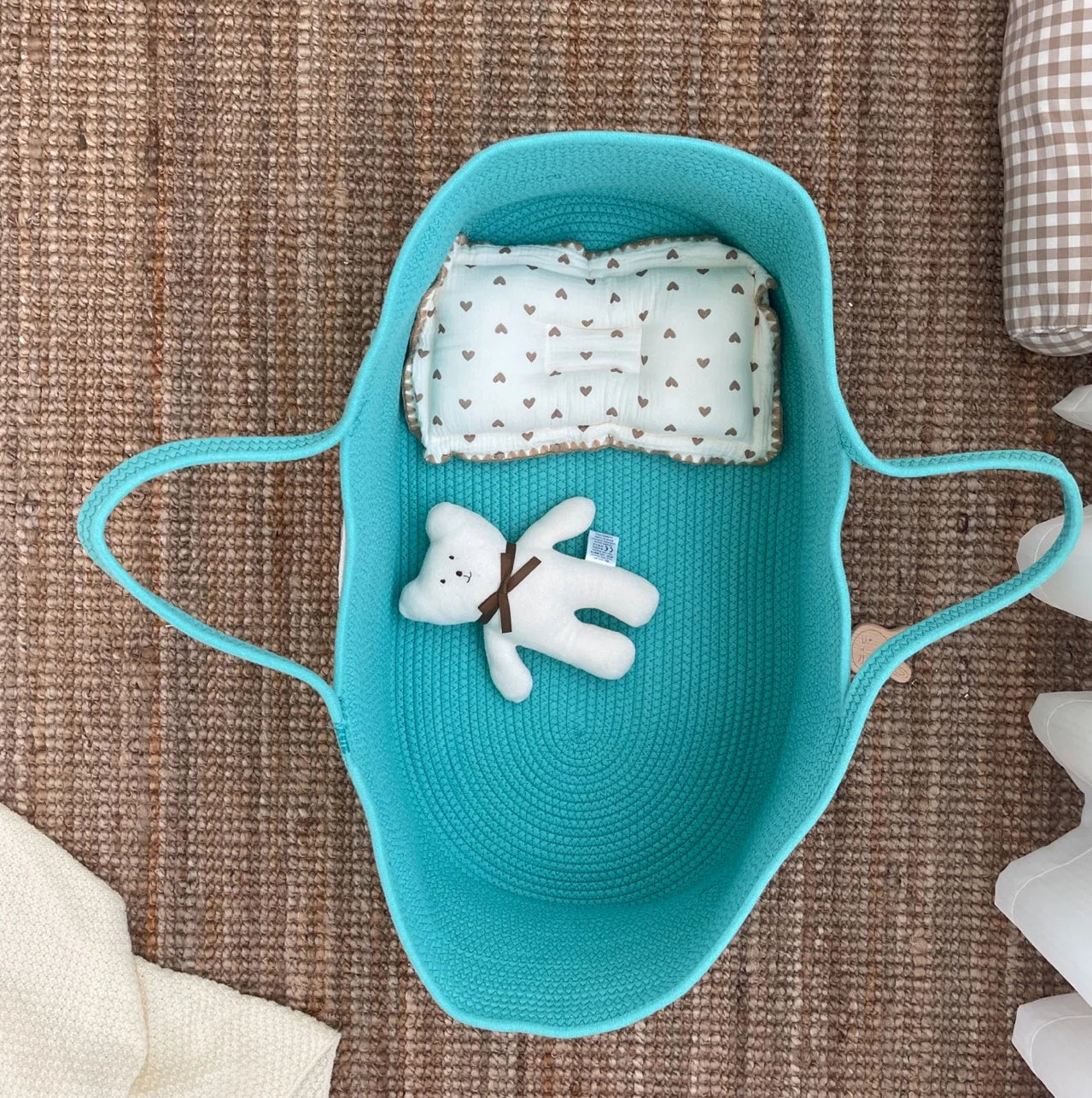 Cotton Rope Woven Baby Moses Basket With Handle Baby Diaper Changing Portable Bed Cartoon Penguin Hand Basket
