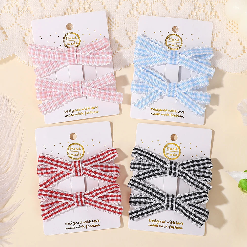 2Pcs Striped Bow Hair Clip Set Women's Sweet Hair Accessories Lovely Girl Headwear Hairpin for Dress up
