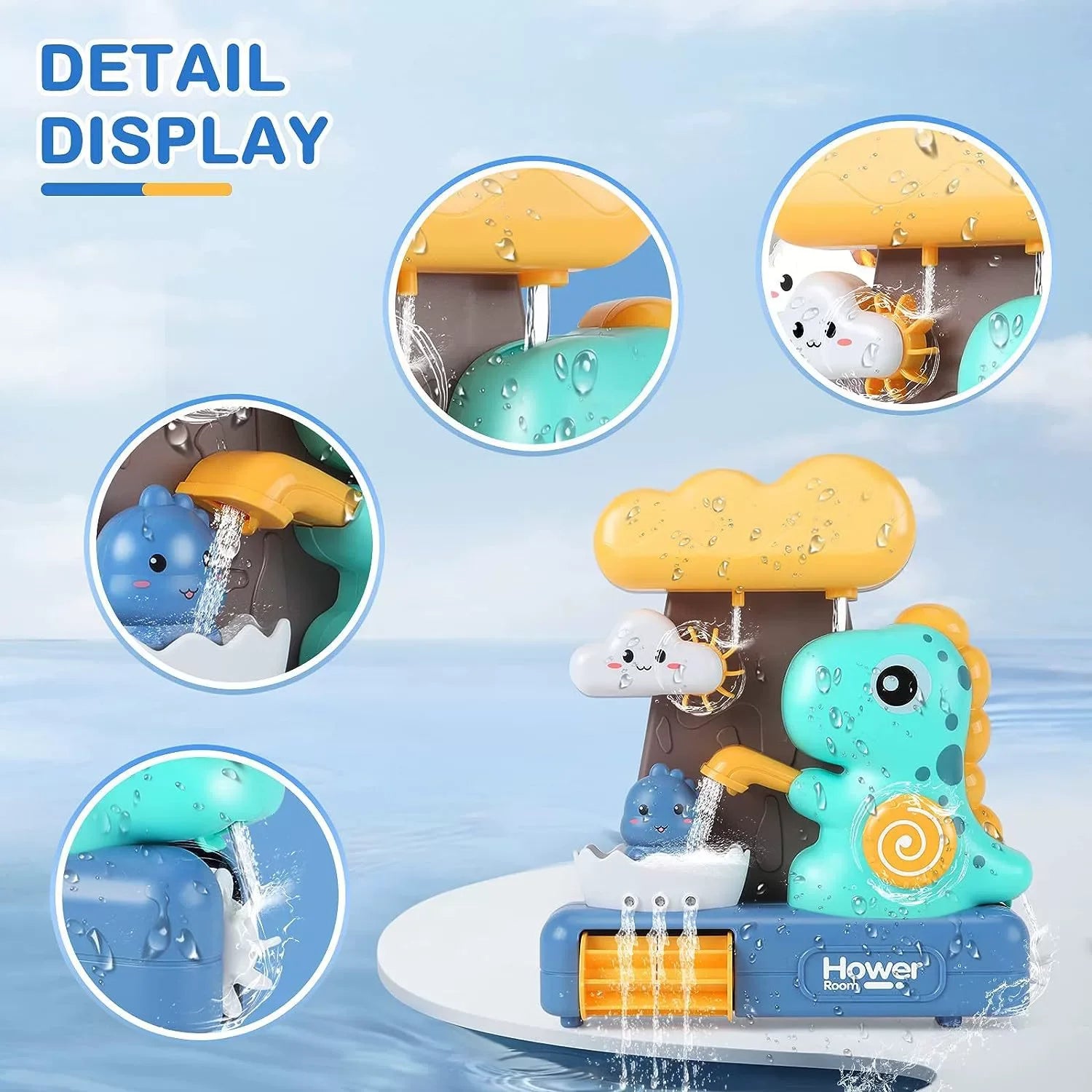Baby Bath Toys Spray Toy for Kids Cartoon Dinosaur Suction Cup Dinosaur Bath Toys for Toddlers Animal Sprinkler Waterwheel Water
