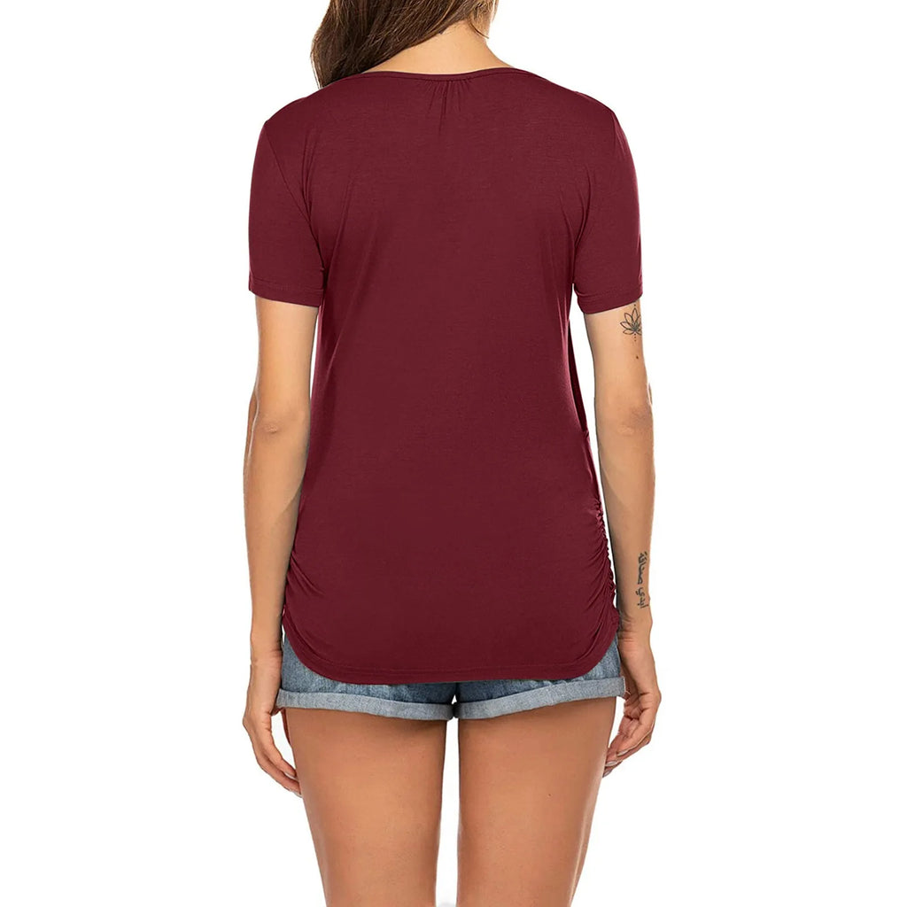 Womens Pregnant Maternity Clothes Nursing Tops Breastfeeding T-shirt Pregnancy Maternity Tops Tees Soild Colour Summer Shirt