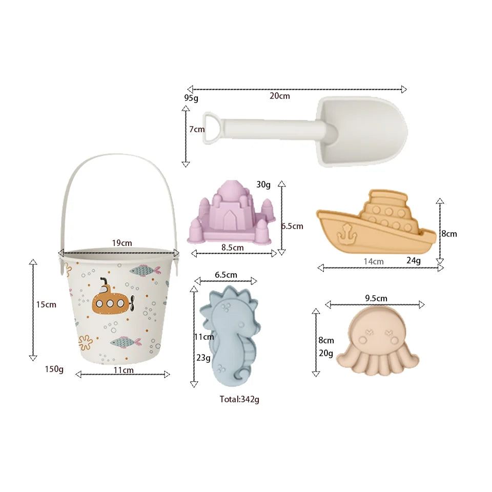 6pcs/Set Beach Toys Eco-Friendly, BPA-Free, Food-Grade Silicone - Fun Summer Outdoor Toys for Kids with Bucket & 4 Color Sand