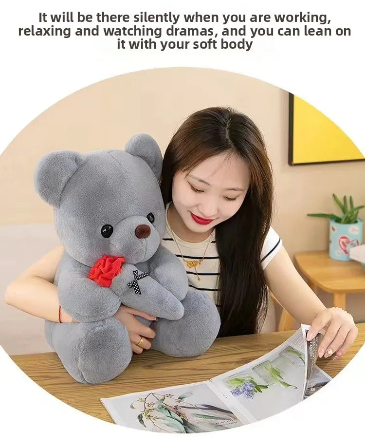 Wedding Rose Bear Plush Toy Cute Stuffed Animal Gift for Valentines Day Anniversary and Romantic Celebration Decor