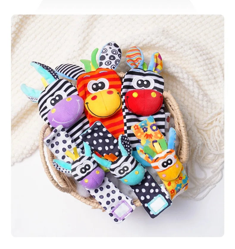 Newborn Baby Cute Stuffed Animals Baby Rattles Soft Socks Wristband Set Baby Rattles Toys Make Sounds Games For Babies