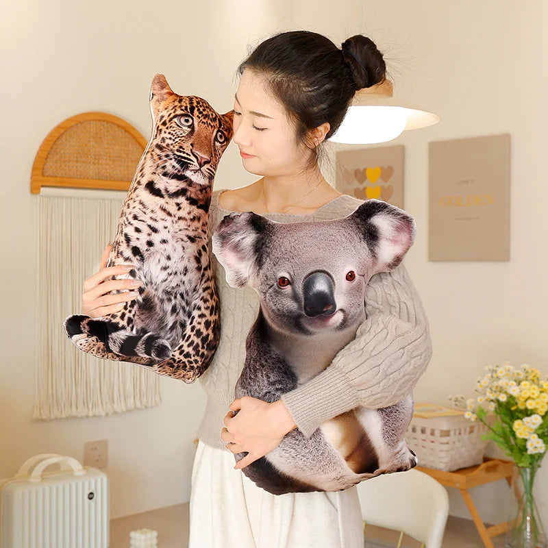 1pc 3D Simulated Forest Animal Throw Pillow Stuffed Lifelike Lion Fox Raccoon Zebra Tiger Sofa Bedroom Cushion Home Decor Kid Bi