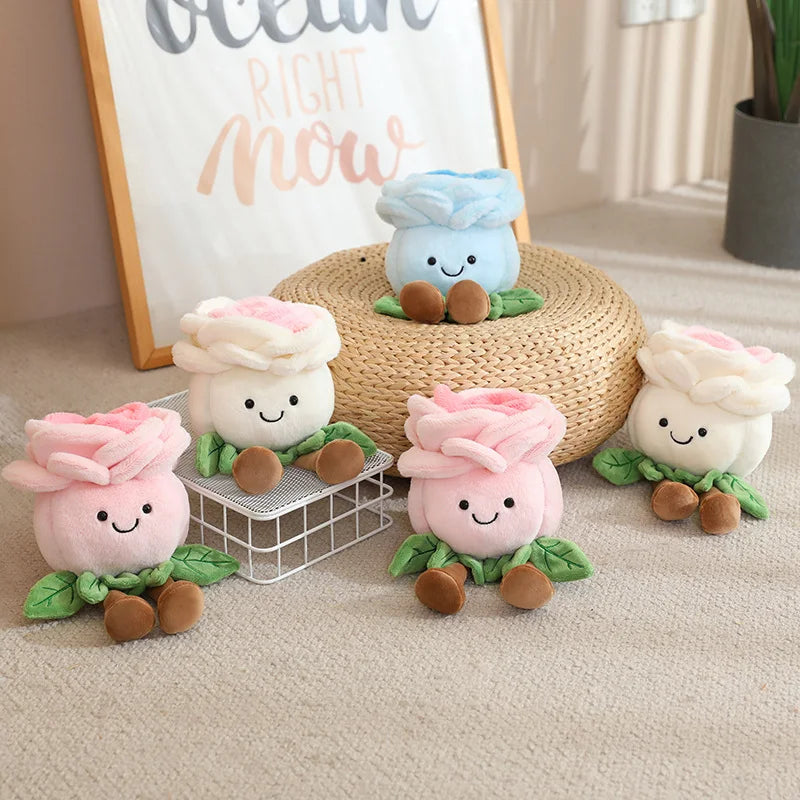 Hot 22cm Cartoon With Legs Rose Flower Plush Doll Pink Blue White Rose Plant Potted Plush Toy Home Decoration Gift For Children