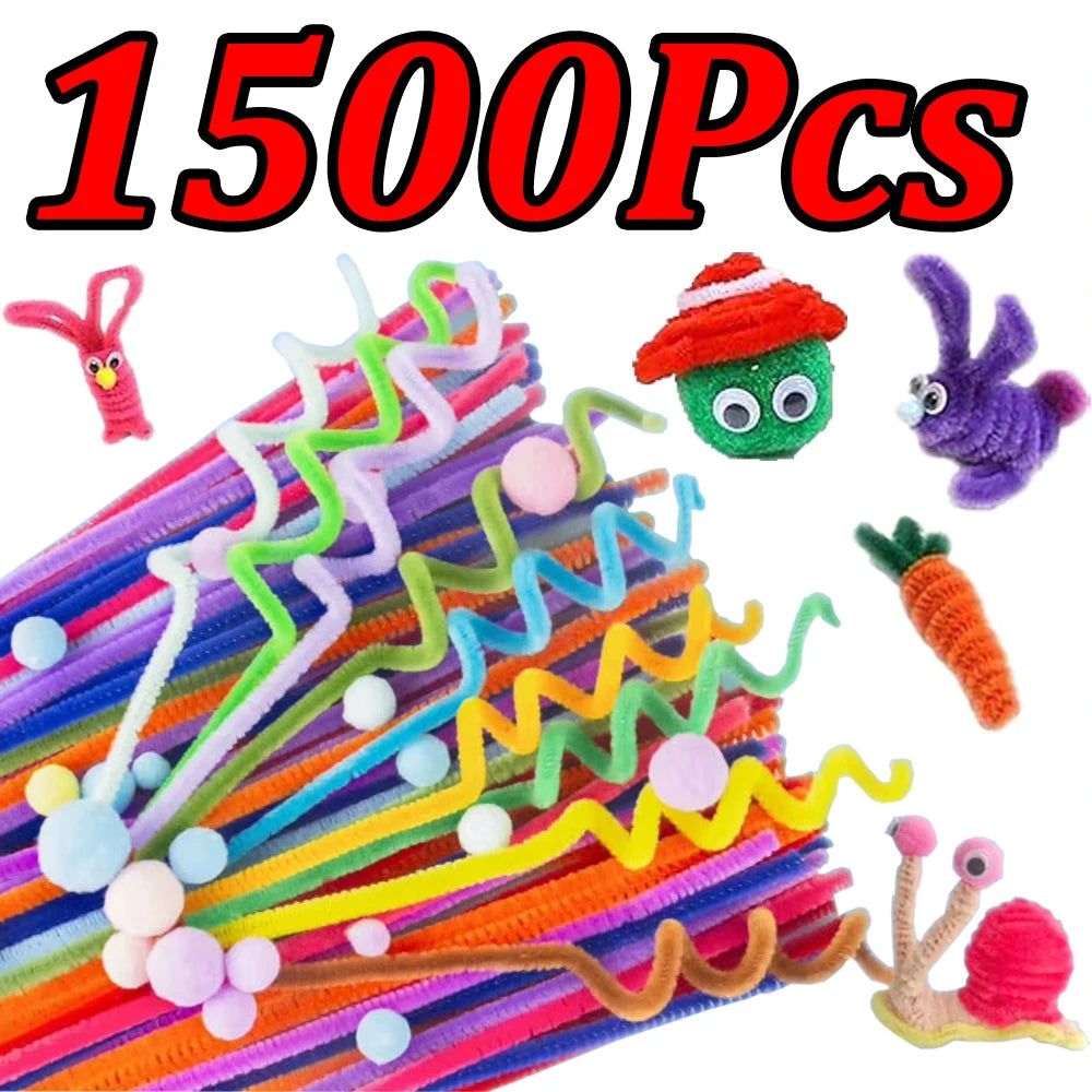 100-1500Pcs Colorful Chenille Stem Twisted Rod DIY Plush Tinsel Stem Wired Twist Stick Fluffy Bar Iron Wire Pipe Cleaners Plush