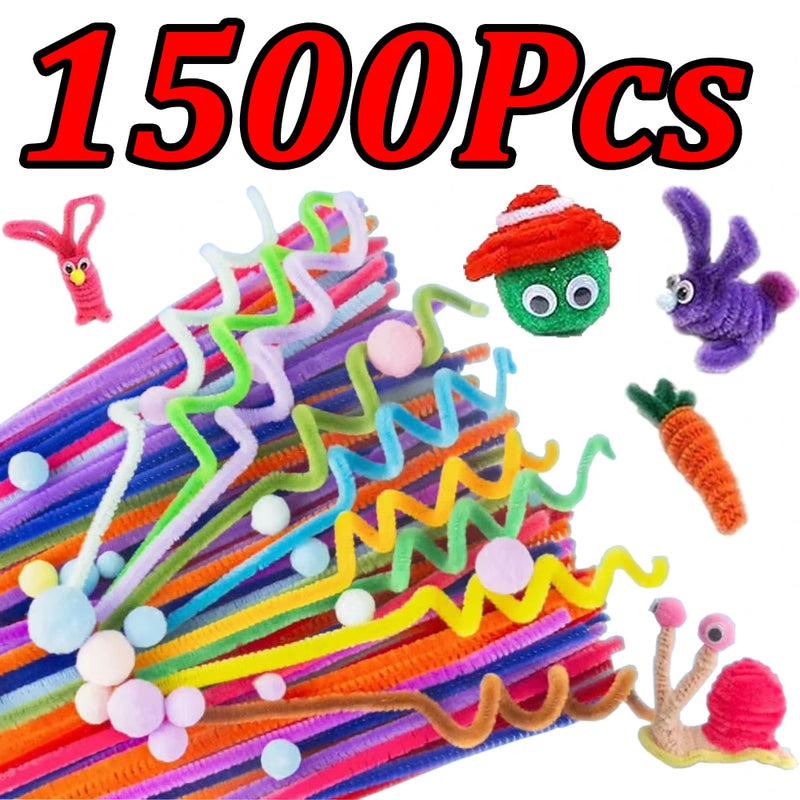 100-1500Pcs Colorful Chenille Stem Twisted Rod DIY Plush Tinsel Stem Wired Twist Stick Fluffy Bar Iron Wire Pipe Cleaners Plush