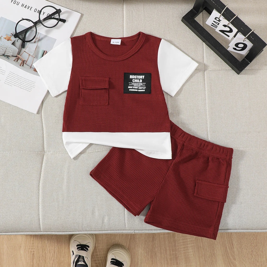 Boys' Sports Style Set, Color Blocked Short sleeved+Shorts Two-piece set, 0-3 Year old Toddler and Baby boy Summer fashion set